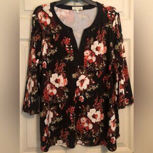 Faith and Joy Black Floral Print Top 1X.